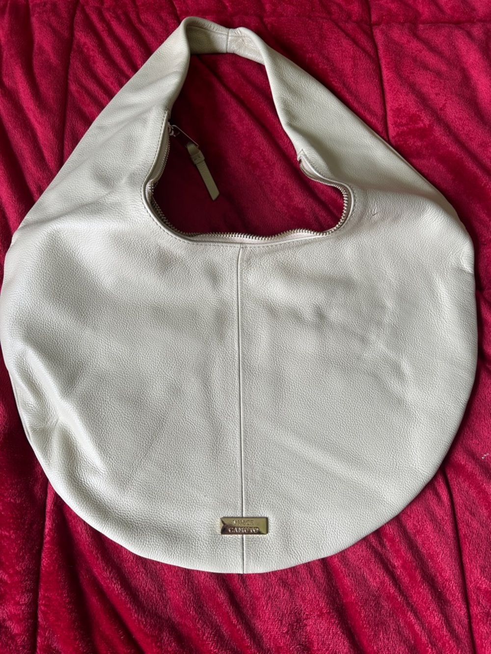 Vince Camuto Ivory Leather Crescent Hobo Bag